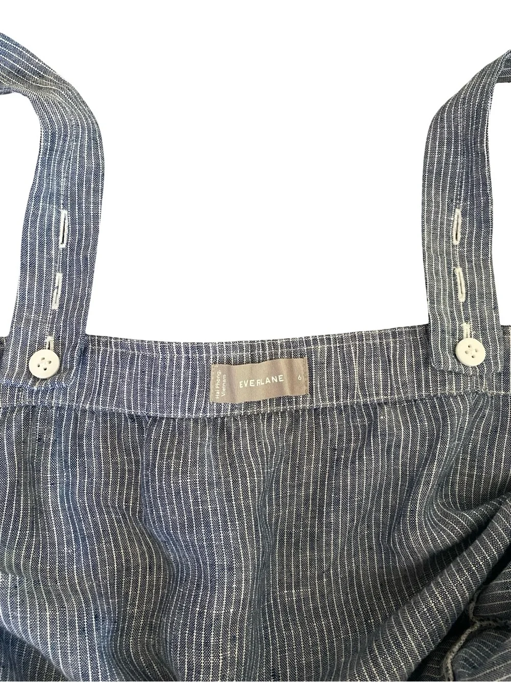 Everlane Linen Jumpsuit Blue and White Stripes with Button front - Size 6